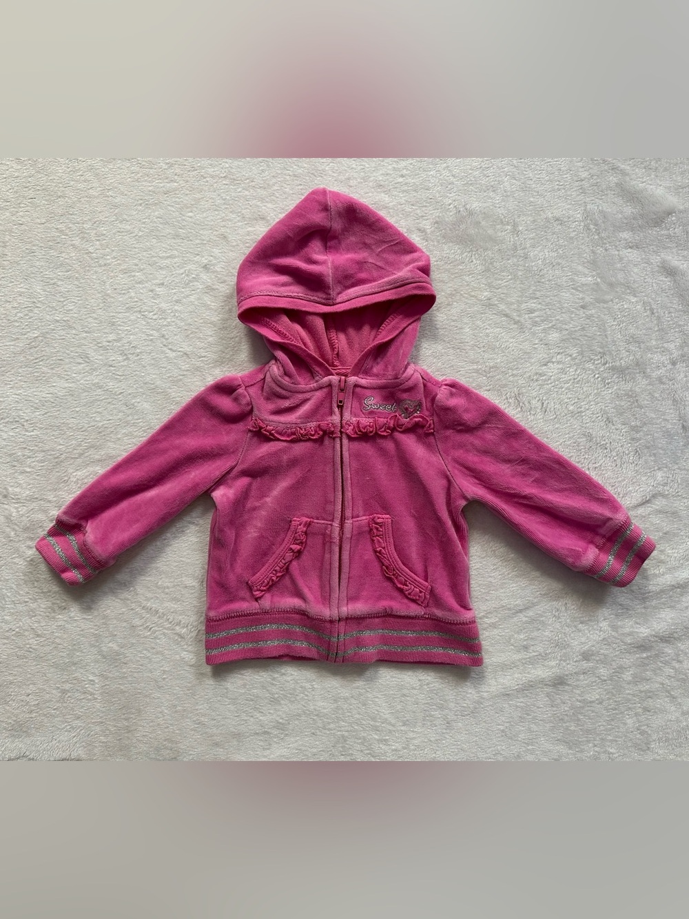 The Children’s Place Y2K Velour Full Zip Hoodie Pink Baby Girls Size 12 Months